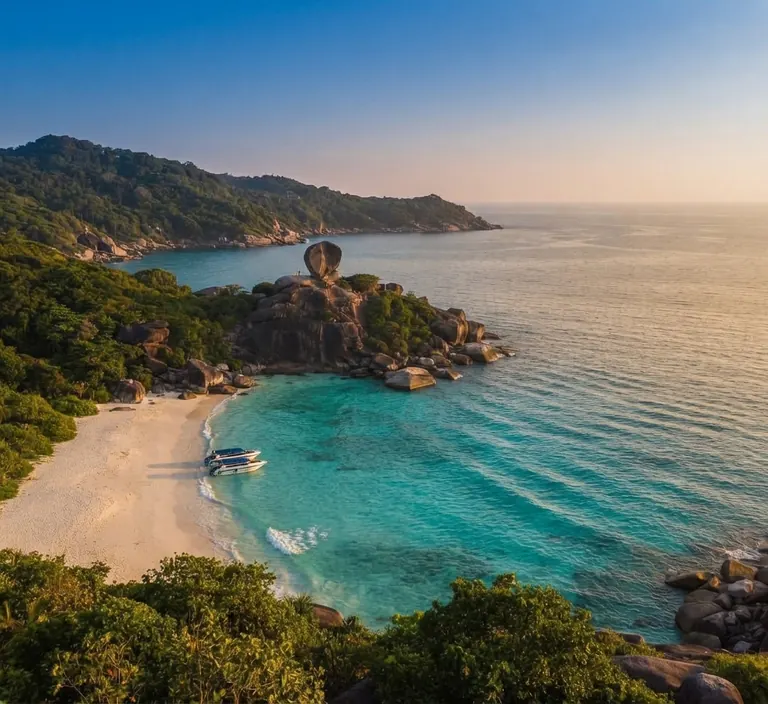 View from the Sail Rock trail down onto Donald Duck Bay and its white beach